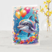 Gelukkige dolfijn lachend & vieren | KAART (Gele Bloem)