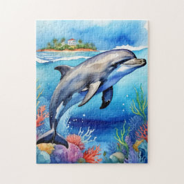 Gelukkige Dolfijn Tropische Oceaan Koraalstrand Legpuzzel