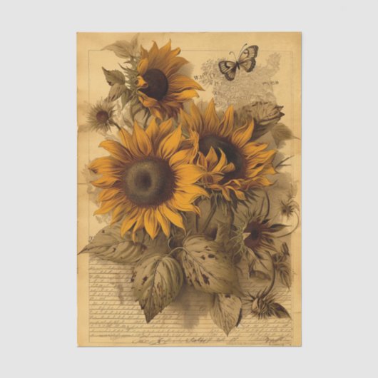 Gelukkige Draaiende Zonnebloemen, Vlinders en Schr Tissuepapier (Voorkant)