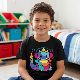 Gelukkige draak met koptelefoon die naar muziek lu t-shirt