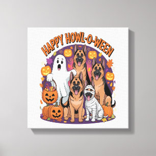 Gelukkige Duitse Herders Halloween Canvas Afdruk