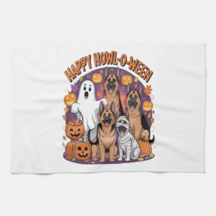 Gelukkige Duitse Herdershond Halloween Theedoek