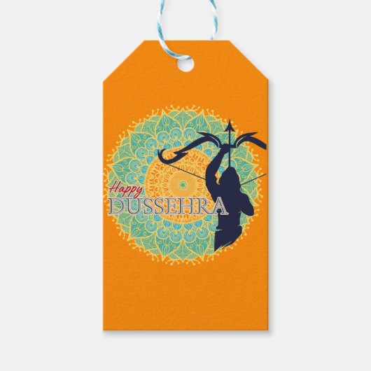Gelukkige Dussehra Lord Ram met Bow & Arrow Chakra Cadeaulabel (Voorkant)