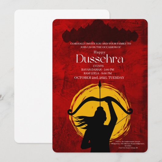 Gelukkige Dussehra-viering uitnodiging (Voorkant / Achterkant)
