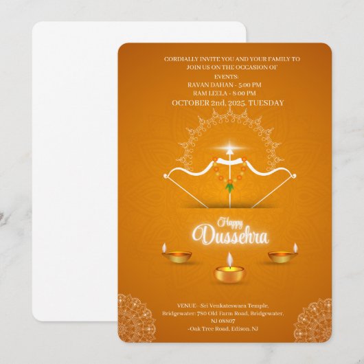 Gelukkige Dussehra-viering uitnodiging (Voorkant / Achterkant)