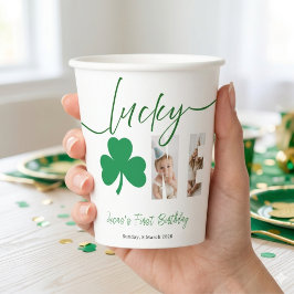 Gelukkige Eén Eerste Verjaardag Shamrock Foto Fees Papieren Bekers