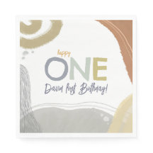 Gelukkige Één Eerste Verjaardagsjongen Papier Serv