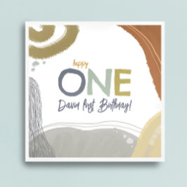 Gelukkige Één Eerste Verjaardagsjongen Papier Serv Servet