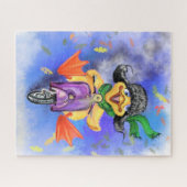 Gelukkige eend met scooter grappige puzzel (Horizontaal)