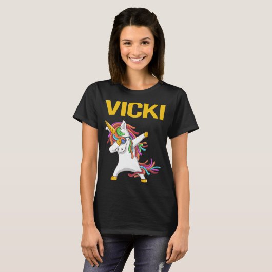 Gelukkige Eenhoorn - Vicki naam T-shirt (Voorkant volledig)