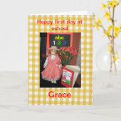 Gelukkige eerste dag op school Grace kaart. Kaart (Gele Bloem)