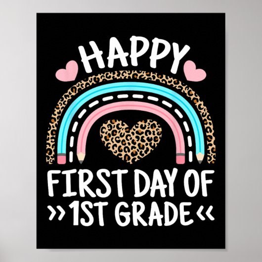 Gelukkige eerste dag van 1e klas Leopard Rainbow T Poster (Voorkant)
