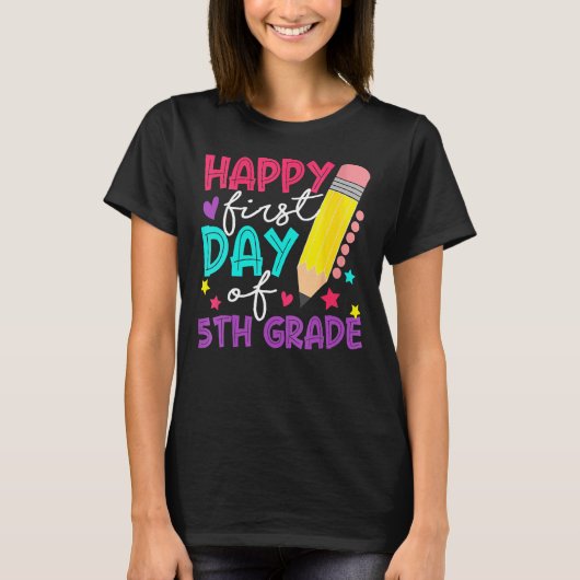 Gelukkige eerste dag van 5e klas schattig potlood  t-shirt (Voorkant)