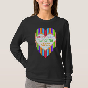 Gelukkige eerste dag van 7e klas hart potlood teru t-shirt