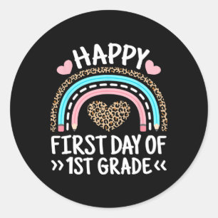 Gelukkige eerste dag van de 1e klas luipaard regen ronde sticker