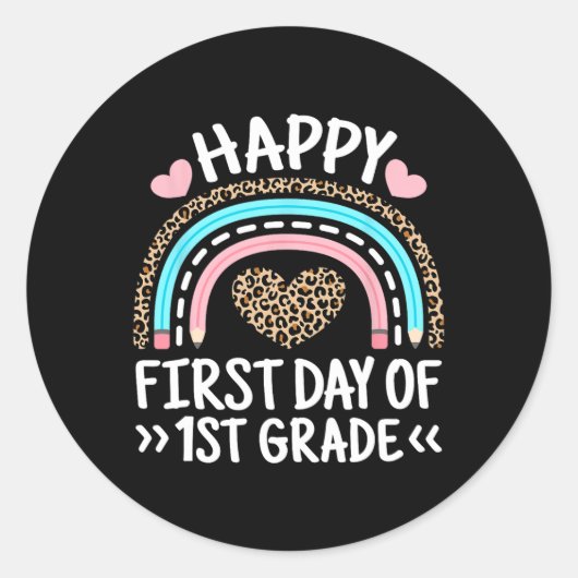 Gelukkige eerste dag van de 1e klas luipaard regen ronde sticker (Voorkant)