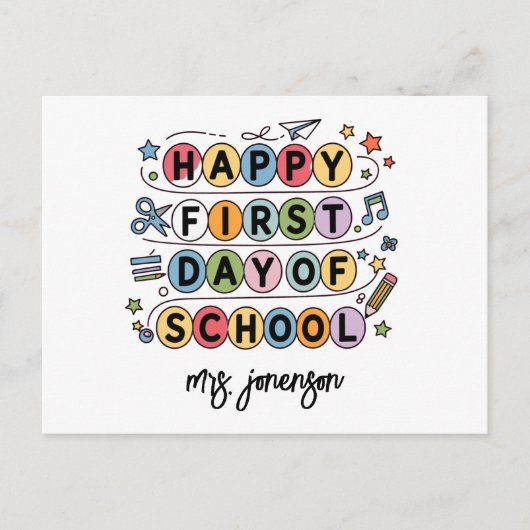 Gelukkige eerste dag van de school Gepersonaliseer Feestdagenkaart (Voorkant)