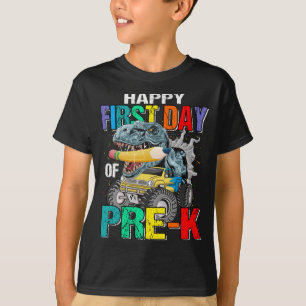 Gelukkige eerste dag van Pre-K Monster Truck Dinos T-shirt