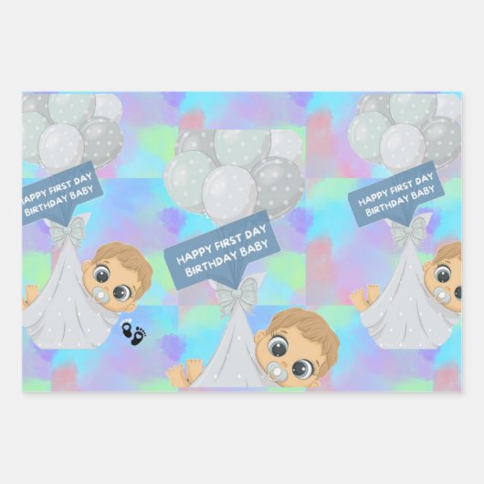 Gelukkige Eerste Dag Verjaardag Inpakpapier Vel (Voorkant)