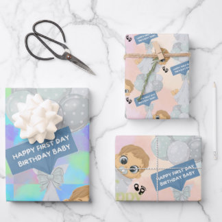 Gelukkige Eerste Dag Verjaardag Inpakpapier Vel