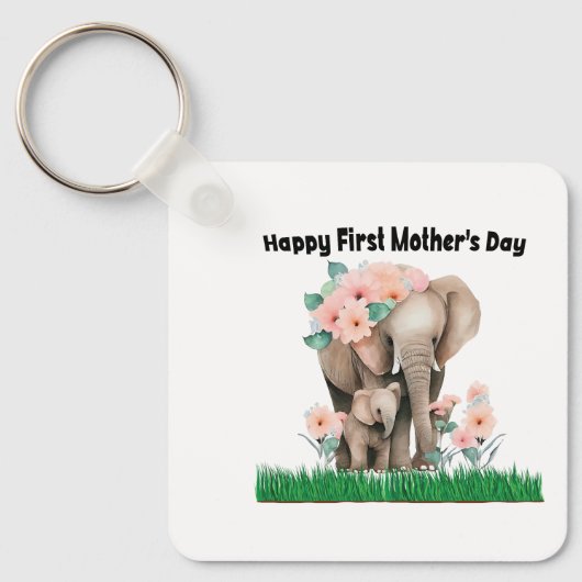Gelukkige eerste moederdag leuke olifant sleutelhanger (Voorkant)