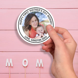 Gelukkige Eerste Moederdag Mama Custom Foto & Teks Ronde Sticker
