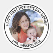 Gelukkige Eerste Moederdag Mama Custom Foto & Teks Ronde Sticker (Voorkant)