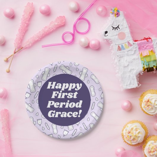 Gelukkige Eerste Periode Partij Paarse Tampon Pad  Papieren Bordje (Feest)