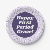 Gelukkige Eerste Periode Partij Paarse Tampon Pad  Papieren Bordje (Voorkant)