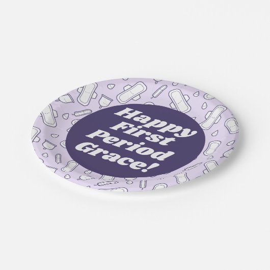 Gelukkige Eerste Periode Partij Paarse Tampon Pad  Papieren Bordje (Gekanteld)