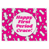 Gelukkige Eerste Periode Party Hot Pink Leuke Tamp Groot Cadeauzakje (Voorkant)