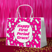 Gelukkige Eerste Periode Party Hot Pink Leuke Tamp Groot Cadeauzakje