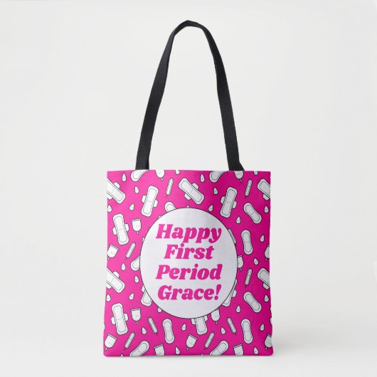 Gelukkige Eerste Periode Party Hot Pink Leuke Tamp Tote Bag (Voorkant)
