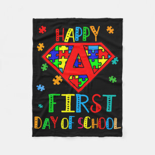 Gelukkige eerste schooldag Autisme bewustzijn Lera Fleece Deken