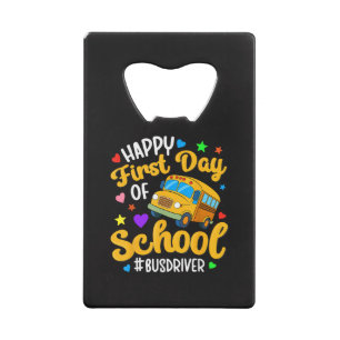 Gelukkige eerste schooldag Buschauffeur terug naar Creditkaart Flessenopener