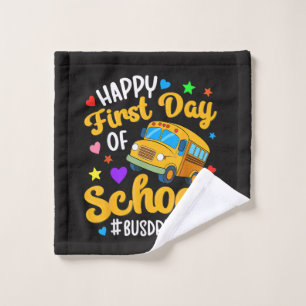 Gelukkige eerste schooldag Buschauffeur terug naar Washandje