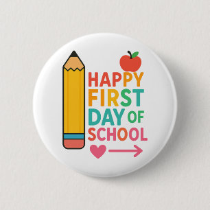 Gelukkige eerste schooldag Kleurpotlood Ronde Button 5,7 Cm