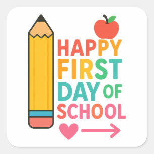 Gelukkige eerste schooldag Kleurpotlood Vierkante Sticker