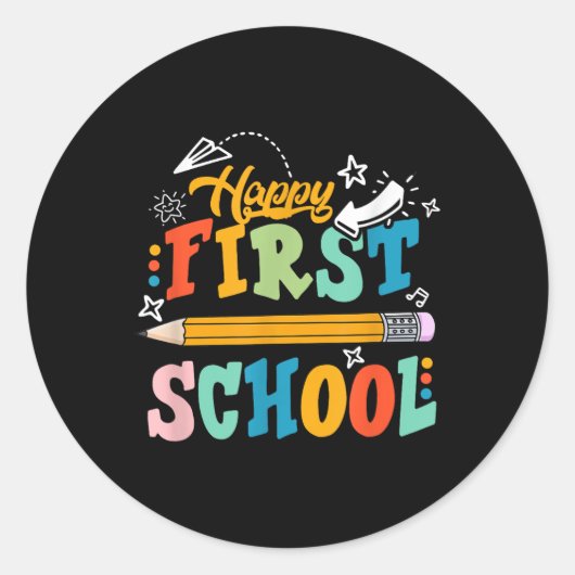 Gelukkige eerste schooldag leraar student kind ter ronde sticker (Voorkant)