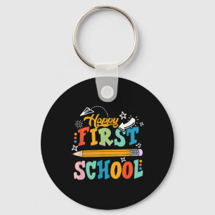 Gelukkige eerste schooldag leraar student kind ter sleutelhanger