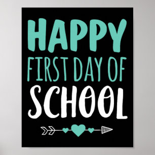 Gelukkige eerste schooldag leraar student pijl Cu Poster
