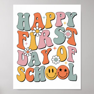 Gelukkige eerste schooldag leraren kinderen terug poster