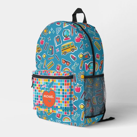 Gelukkige eerste schooldag Monogram Persoonlijk Bedrukte Rugzak (Achterkant Hoek Rechts)
