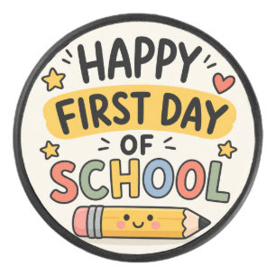 Gelukkige eerste schooldag Mooie Kawaii Potlood Hockey Puck