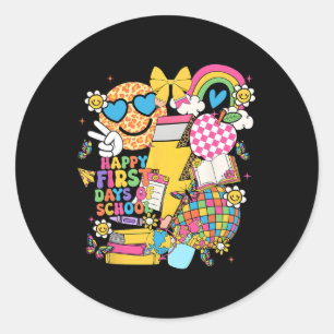 Gelukkige eerste schooldag Potlood Bliksemflits Gr Ronde Sticker