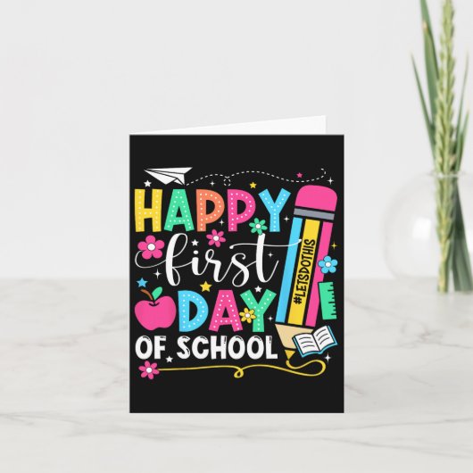 Gelukkige eerste schooldag potlood leraar kinderen kaart (Voorkant)