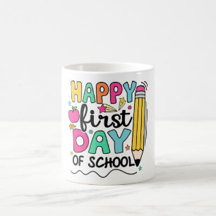Gelukkige eerste schooldag potlood leraar kinderen magische mok