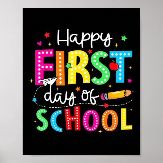 Gelukkige eerste schooldag potlood leraar kinderen poster (Voorkant)