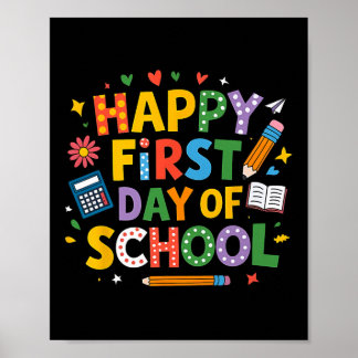 Gelukkige eerste schooldag potlood leraar kinderen poster