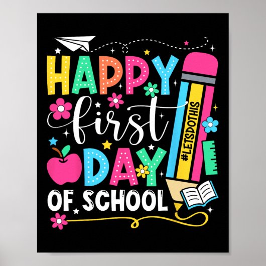 Gelukkige eerste schooldag potlood leraar kinderen poster (Voorkant)